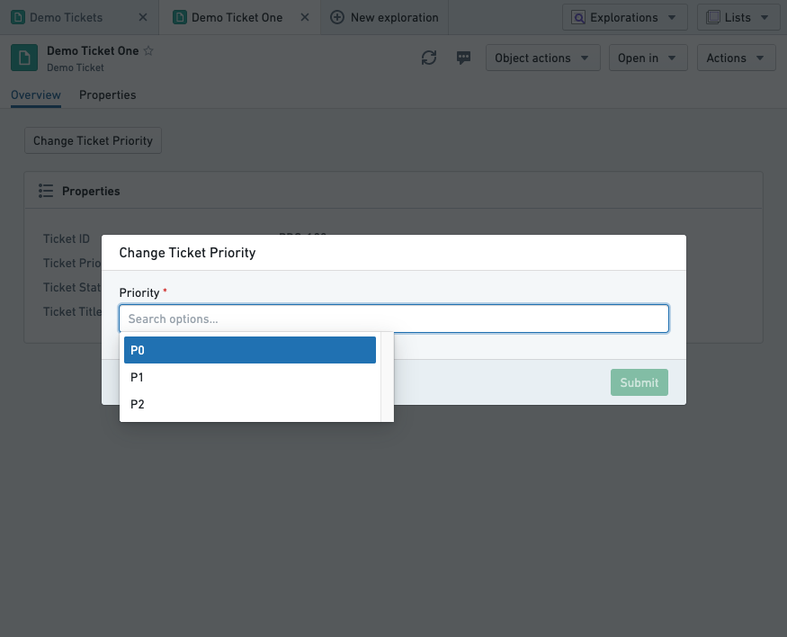 Changing ticket priority with action