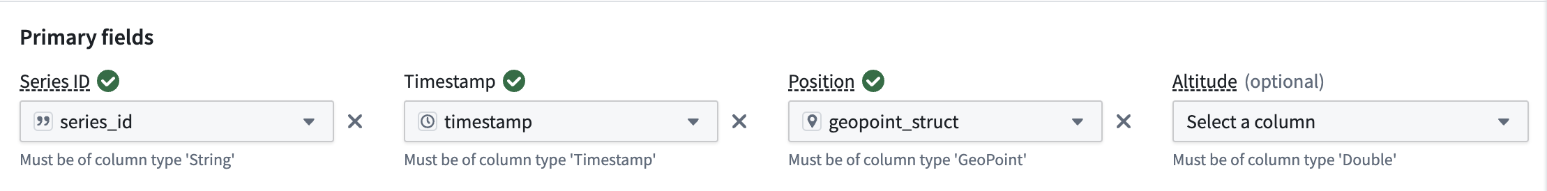 Map required geotemporal observation series fields.