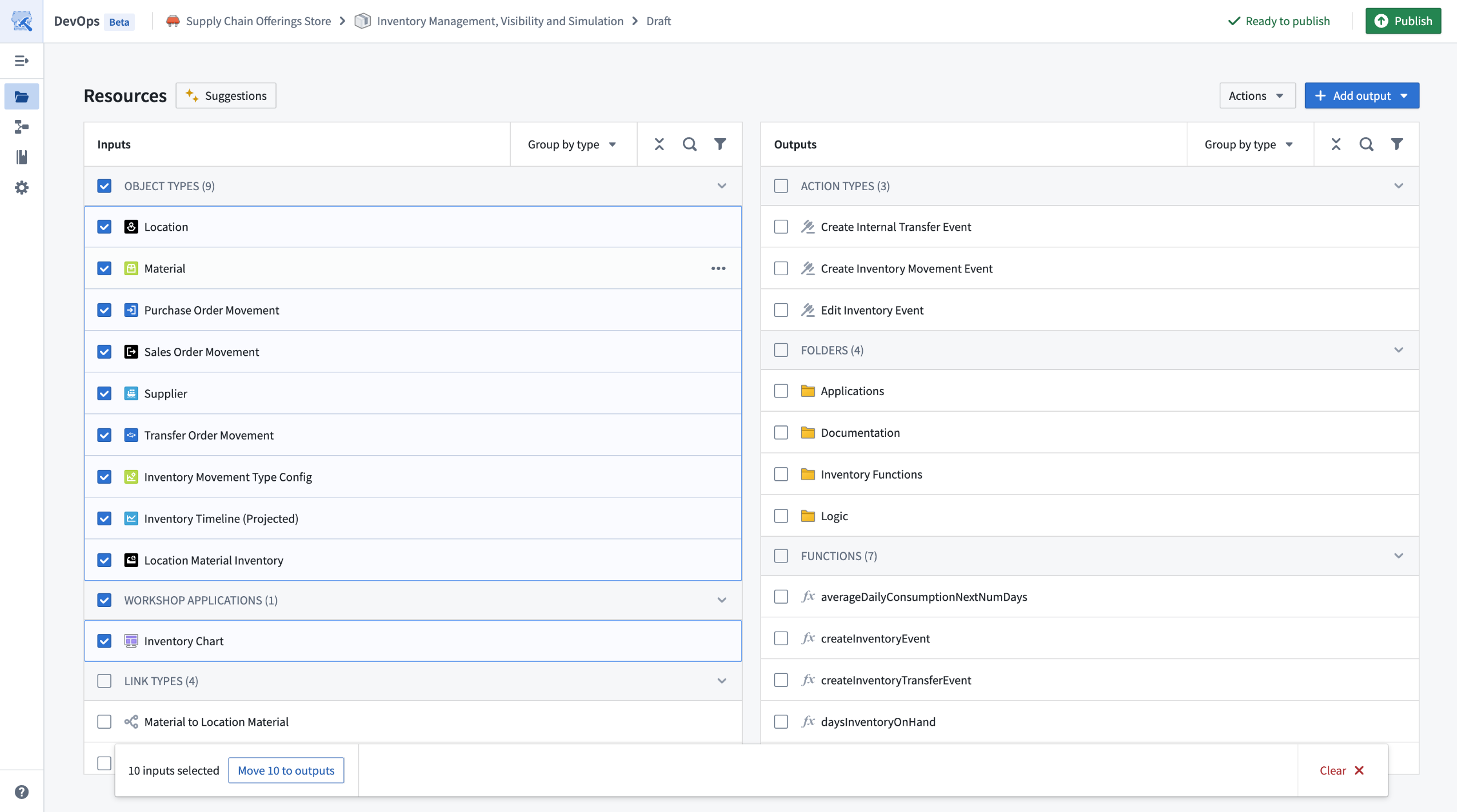 Bulk operations such as moving multiple types of inputs to outputs are now available with multi-select edits.