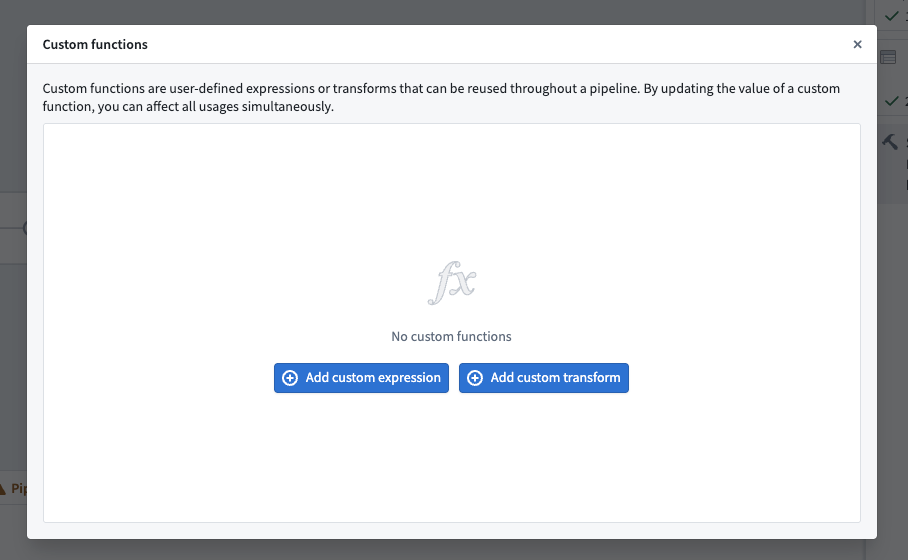 An empty custom functions window.