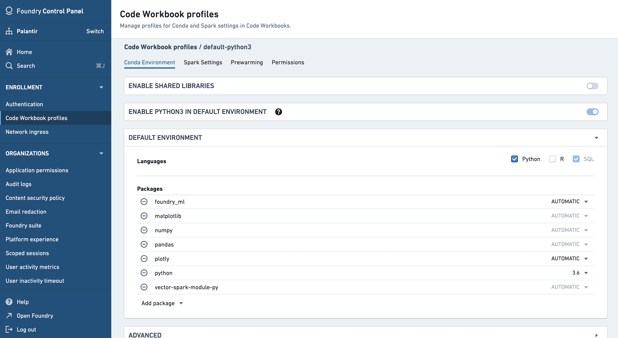 code workbook profiles environment