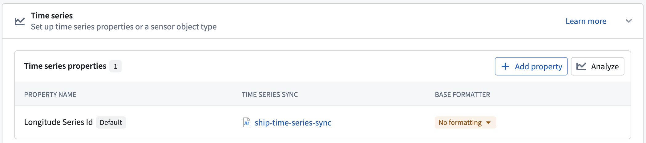 The Time series section of the Capabilities panel is displayed.