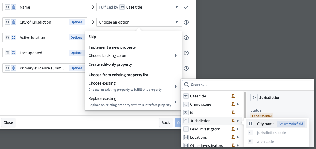 Selecting a struct field to map to an interface property