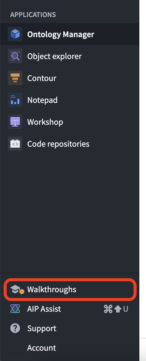 Open Walkthrough in Workspace Sidebar.