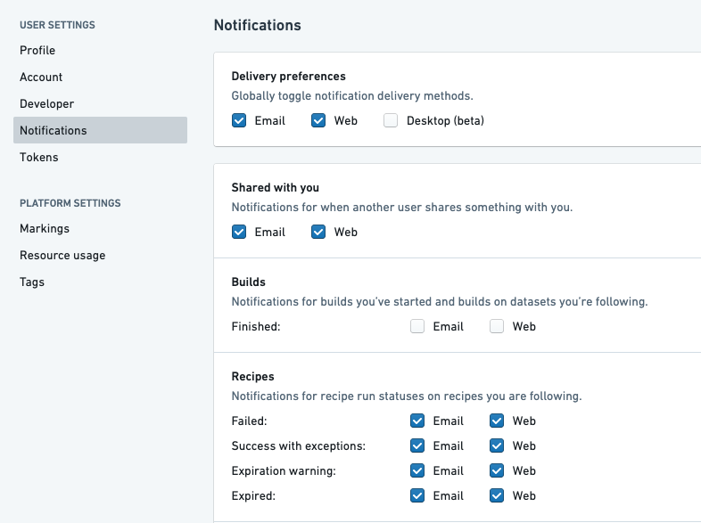 Choose Recipe notification preferences