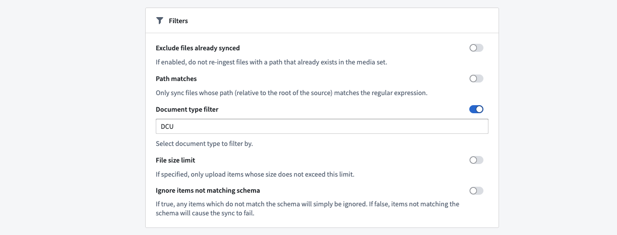 Example of a Document Type filter.