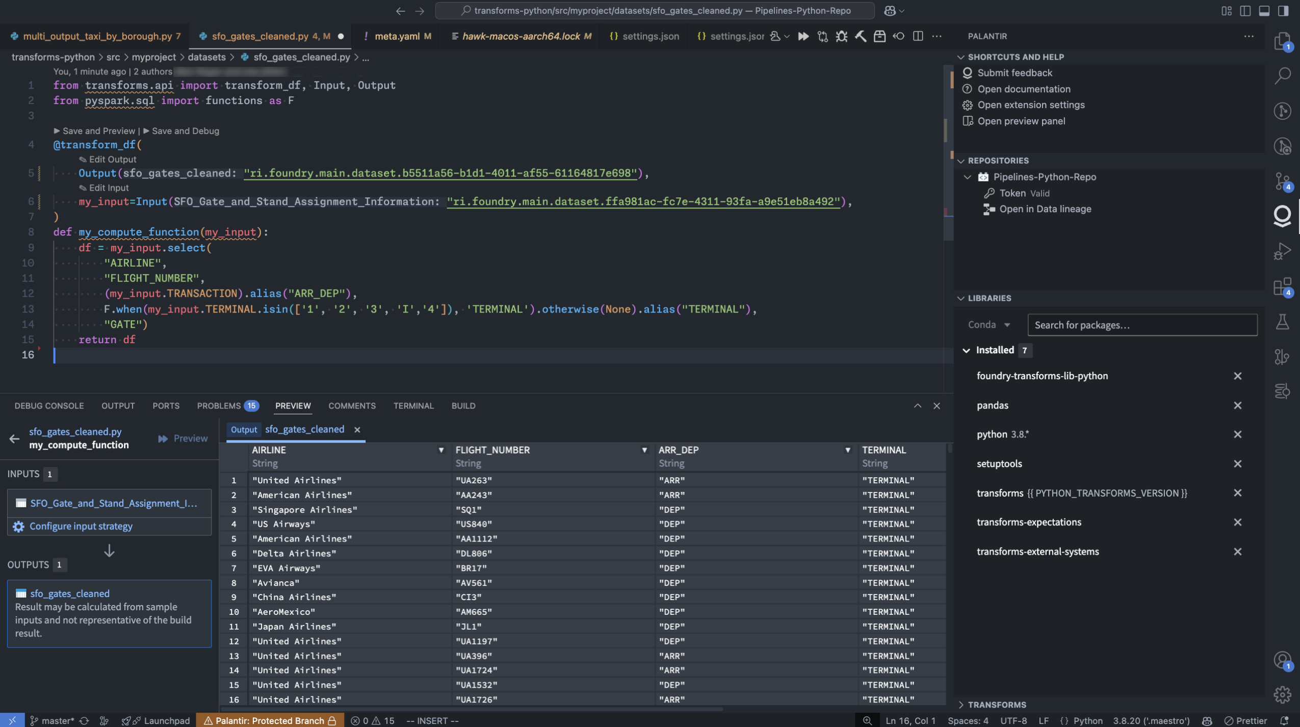 The Palantir extension for Visual Studio Code within a local VS Code instance.