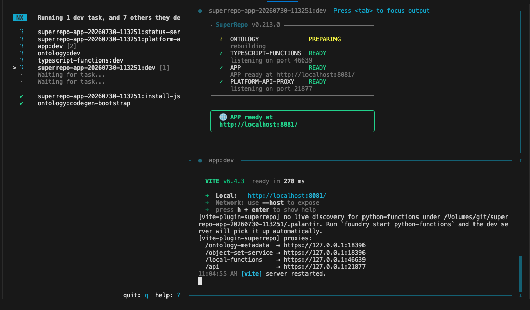 The local preview status display showing the Ontology rebuilding while the other components are ready.