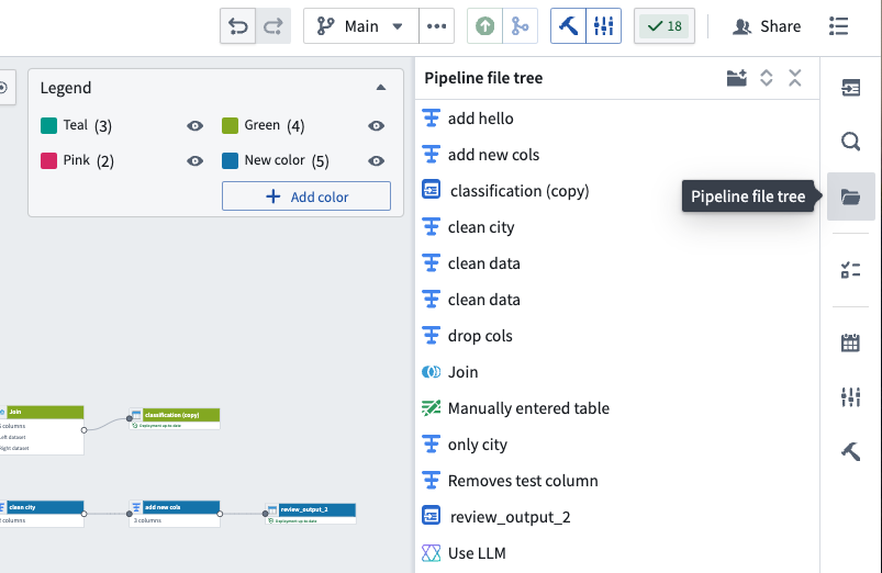 The Pipeline file tree side bar.