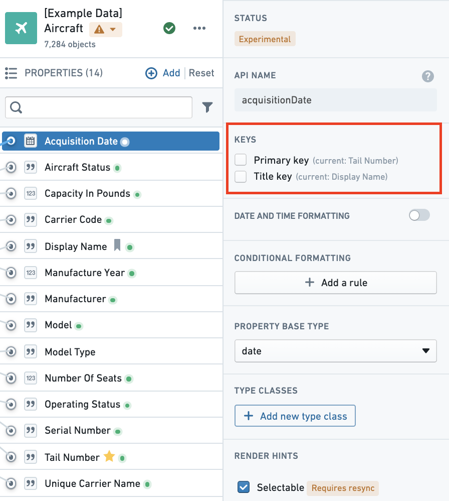 Configure primary key and title key