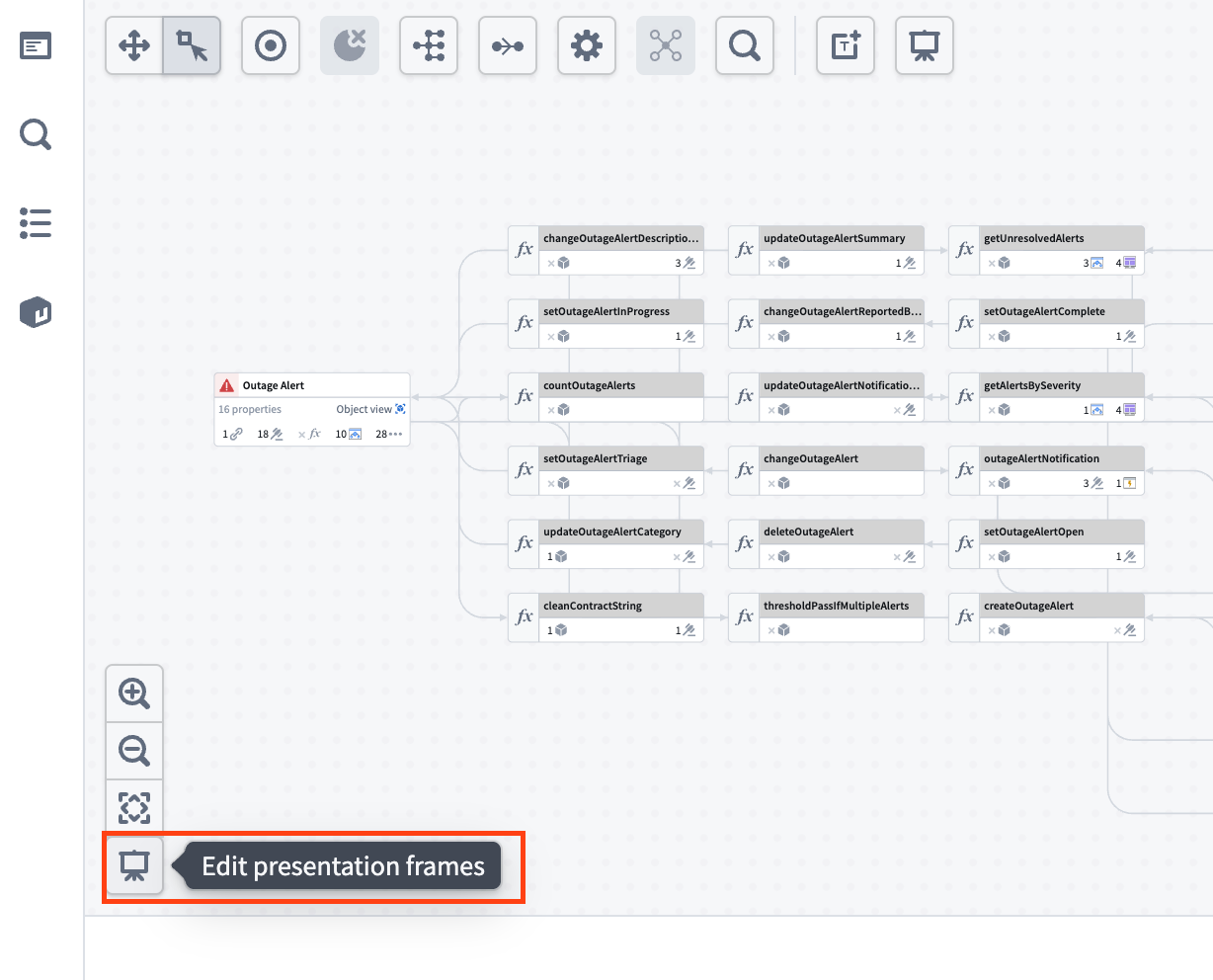 The "Edit presentation frames" button in Workflow Lineage.