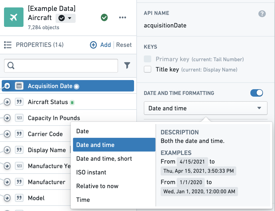 Date and time formatting options
