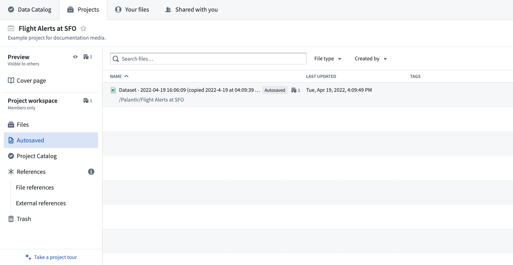 A view of files which were autosaved.