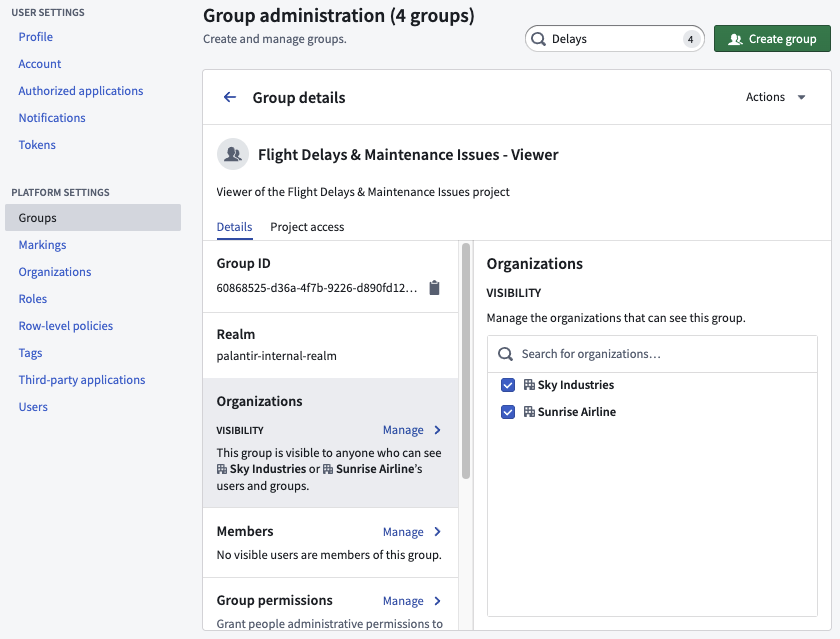 Create groups for shared Project