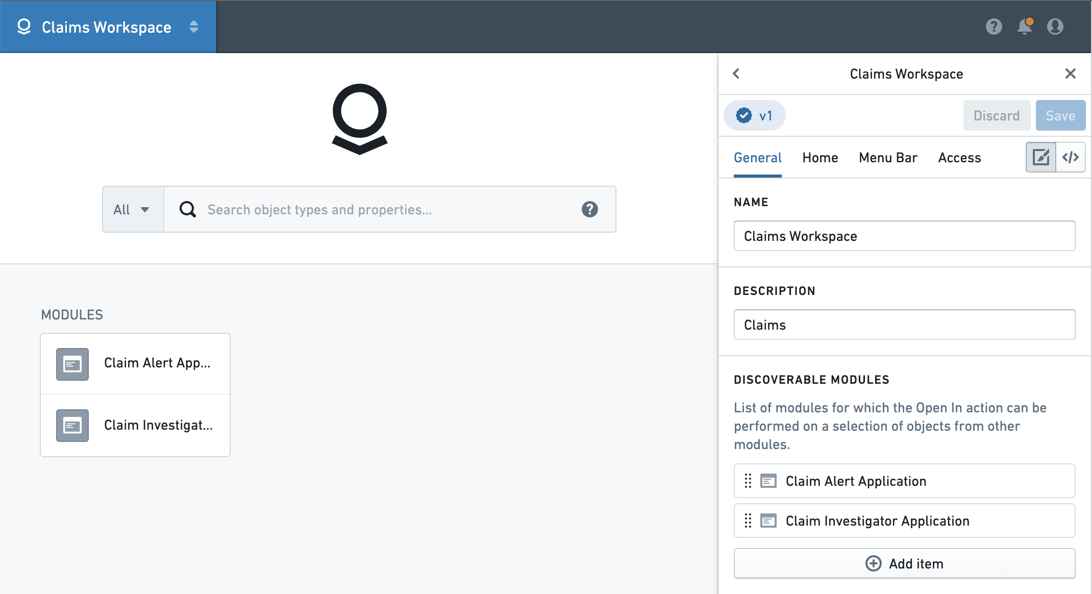 Navigation Claims Workspace Discoverable Modules