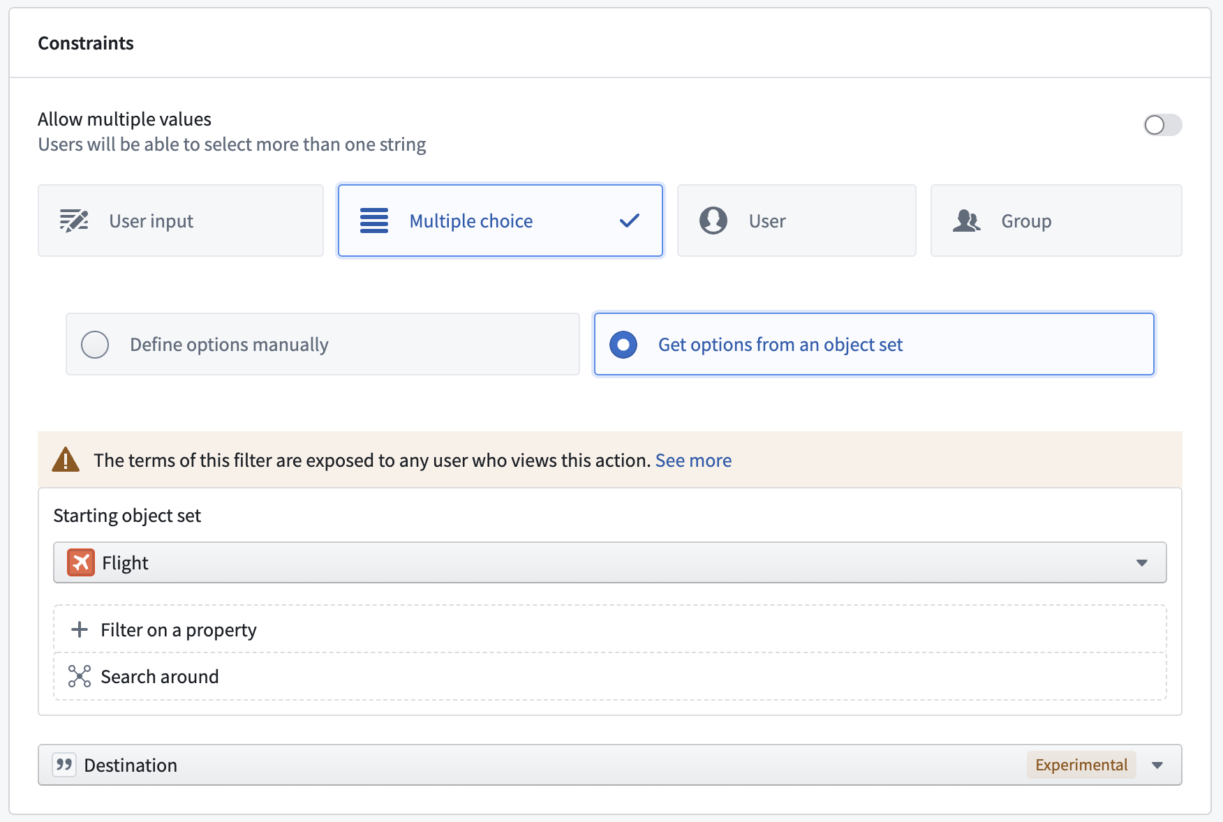 Property dropdown menu configuration