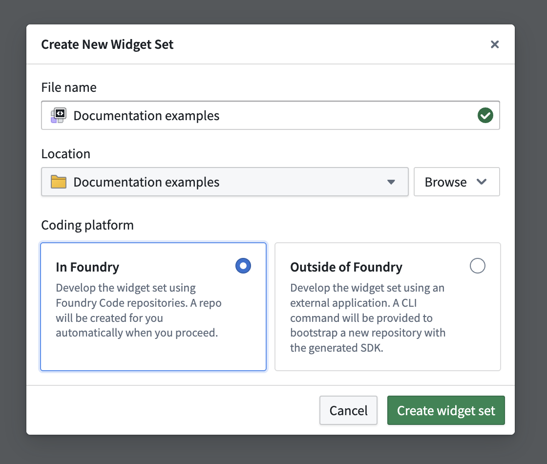 Create new widget set wizard.