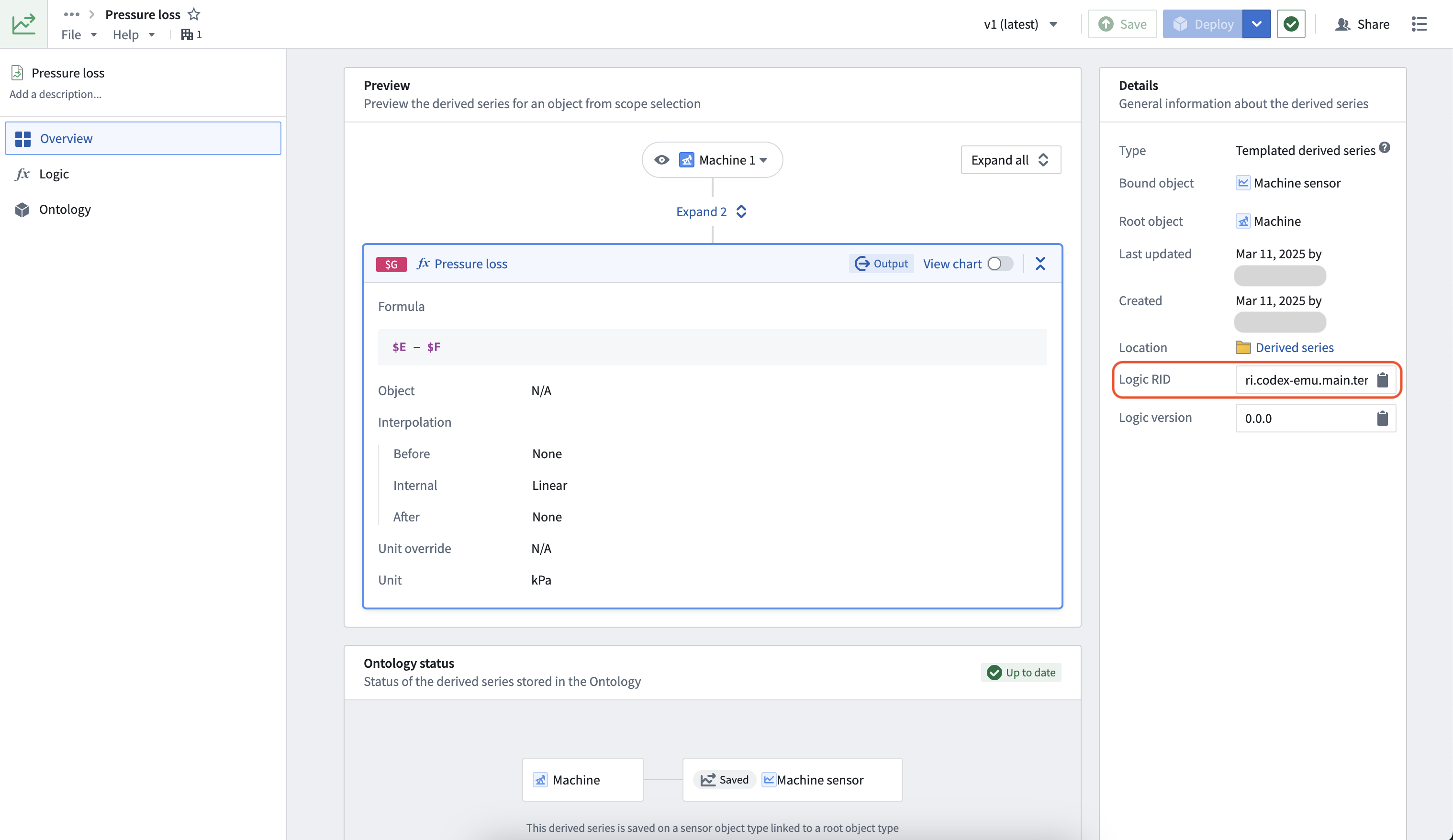 A codex template RID shown on the derived series management page.