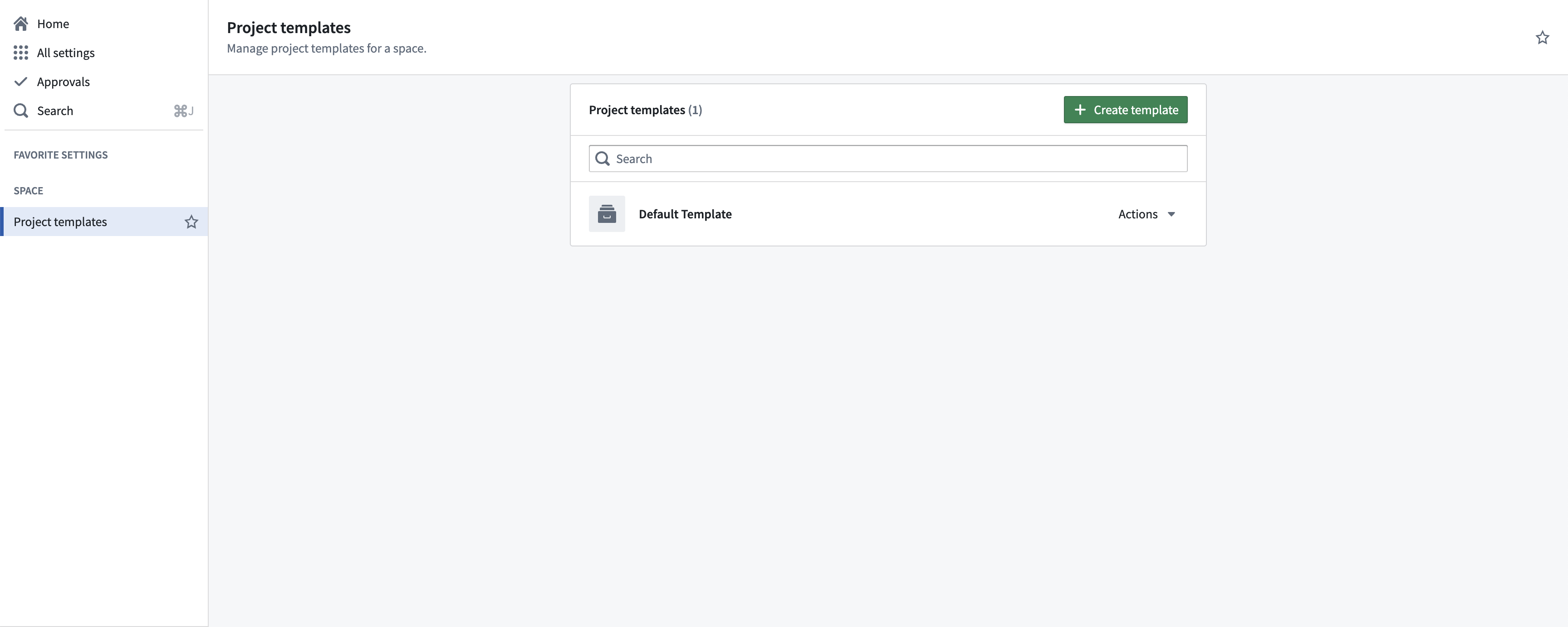 The Project template option on the spaces action dropdown.