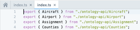 The generated index file listing every object type available to import into your code.