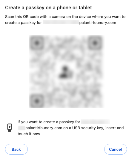 The create passkey dialog.