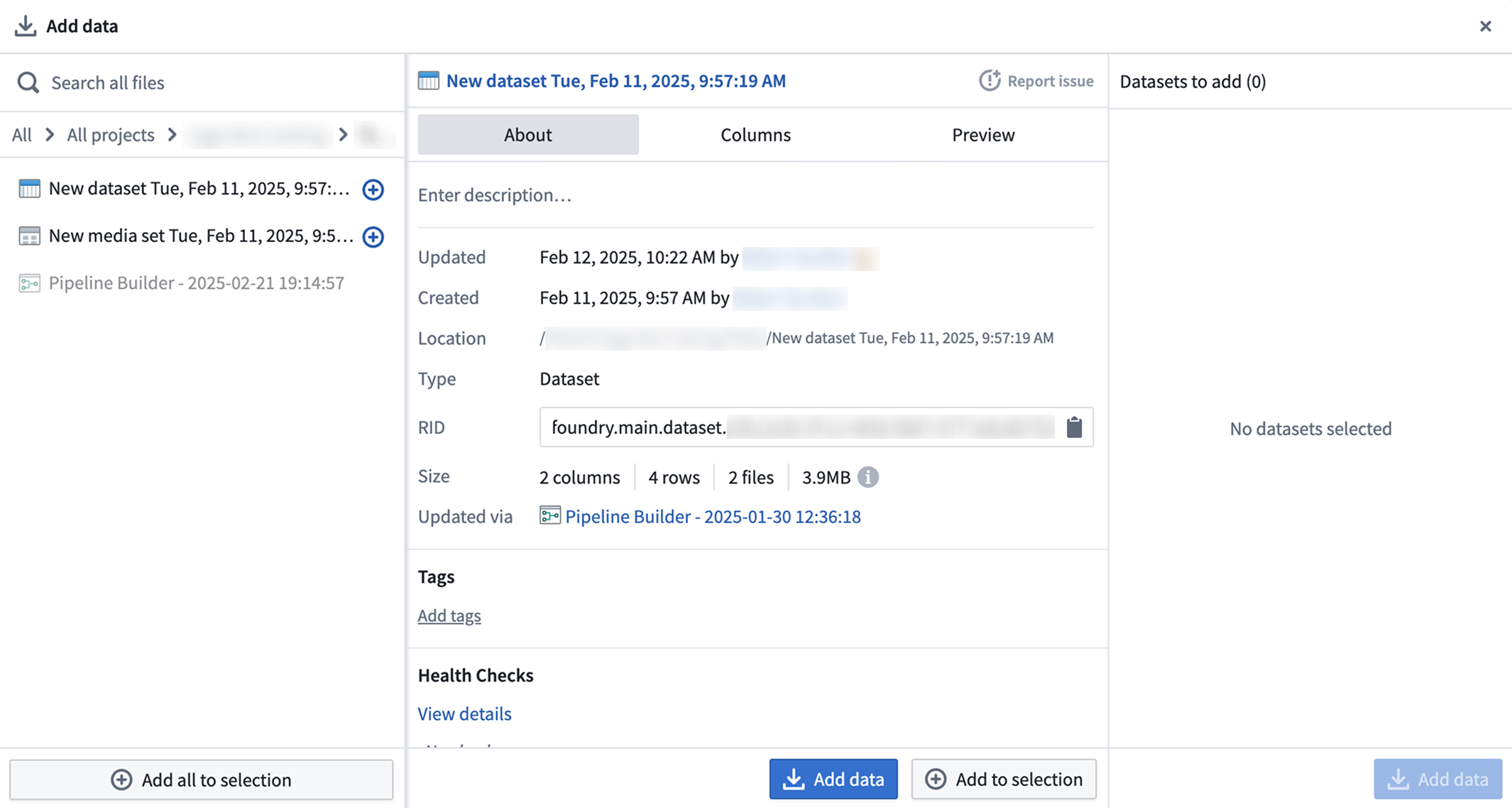 The prompt for adding multiple datasets to the selection.