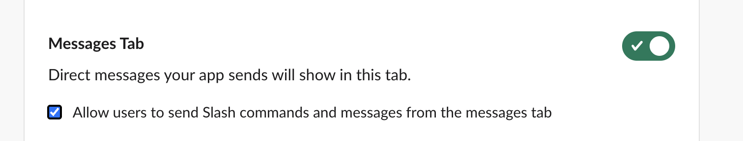 Enable direct messages for the bot in Slack
