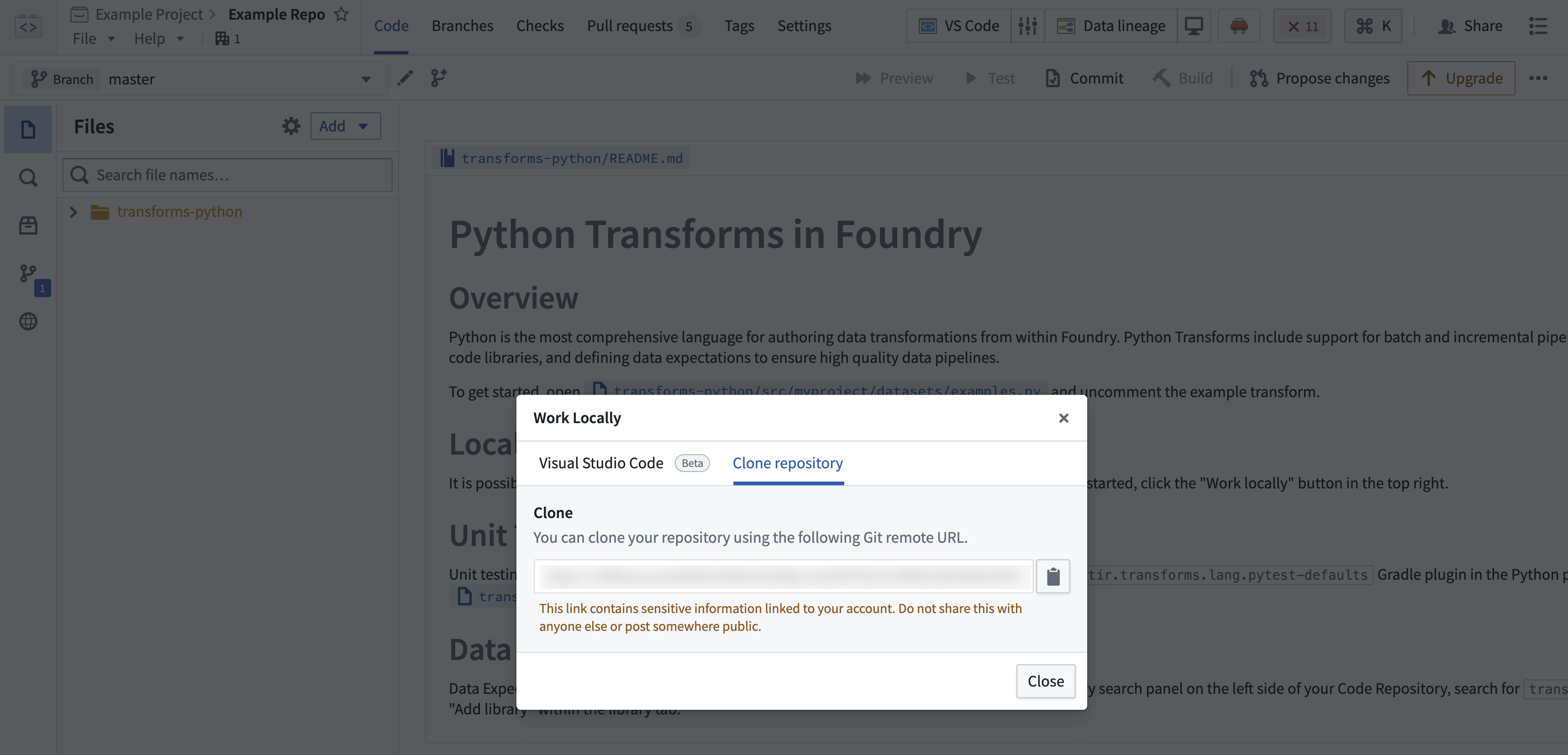 The "Work locally" dialog.