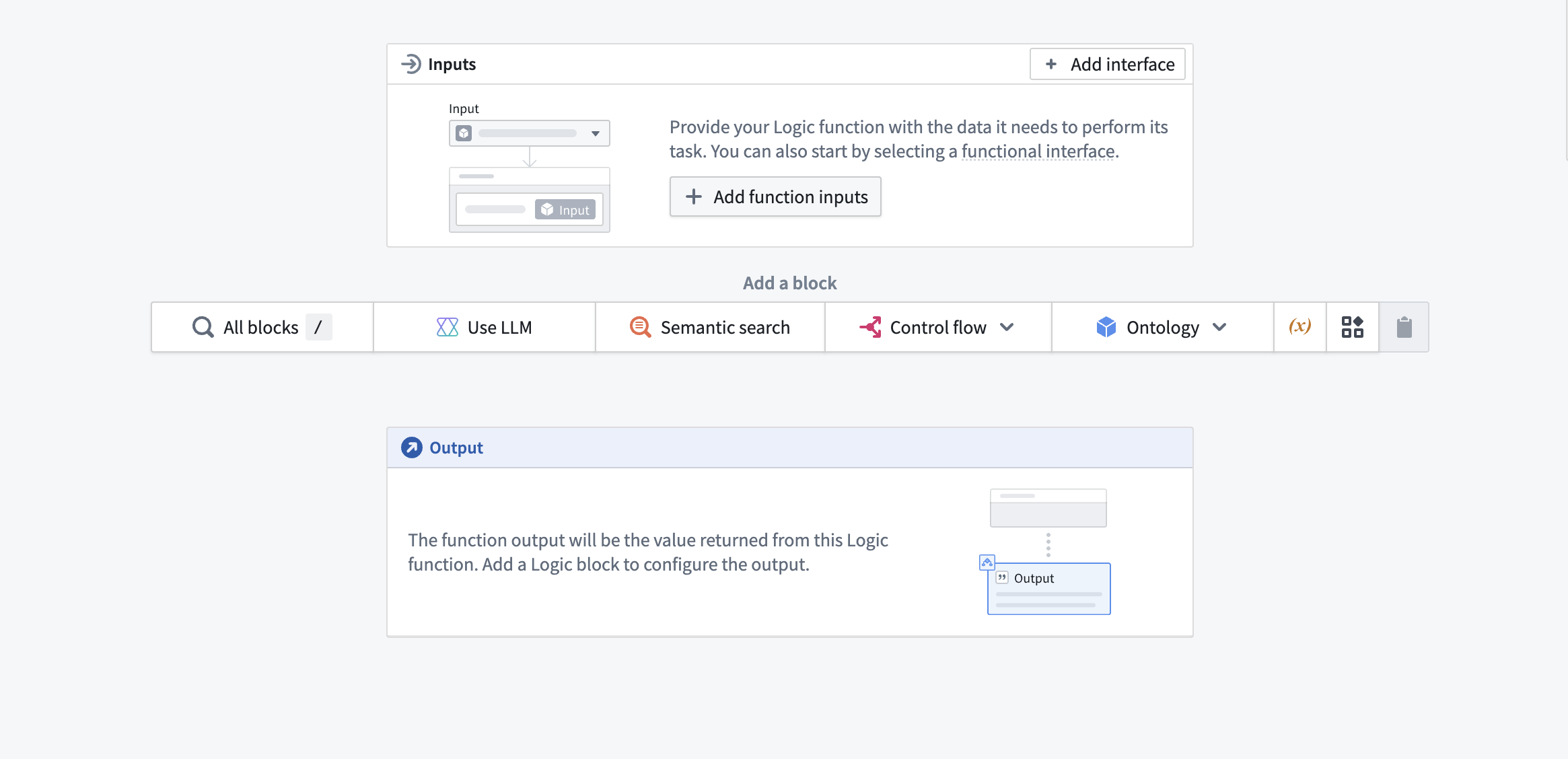 Input, blocks, and Output configuration view.