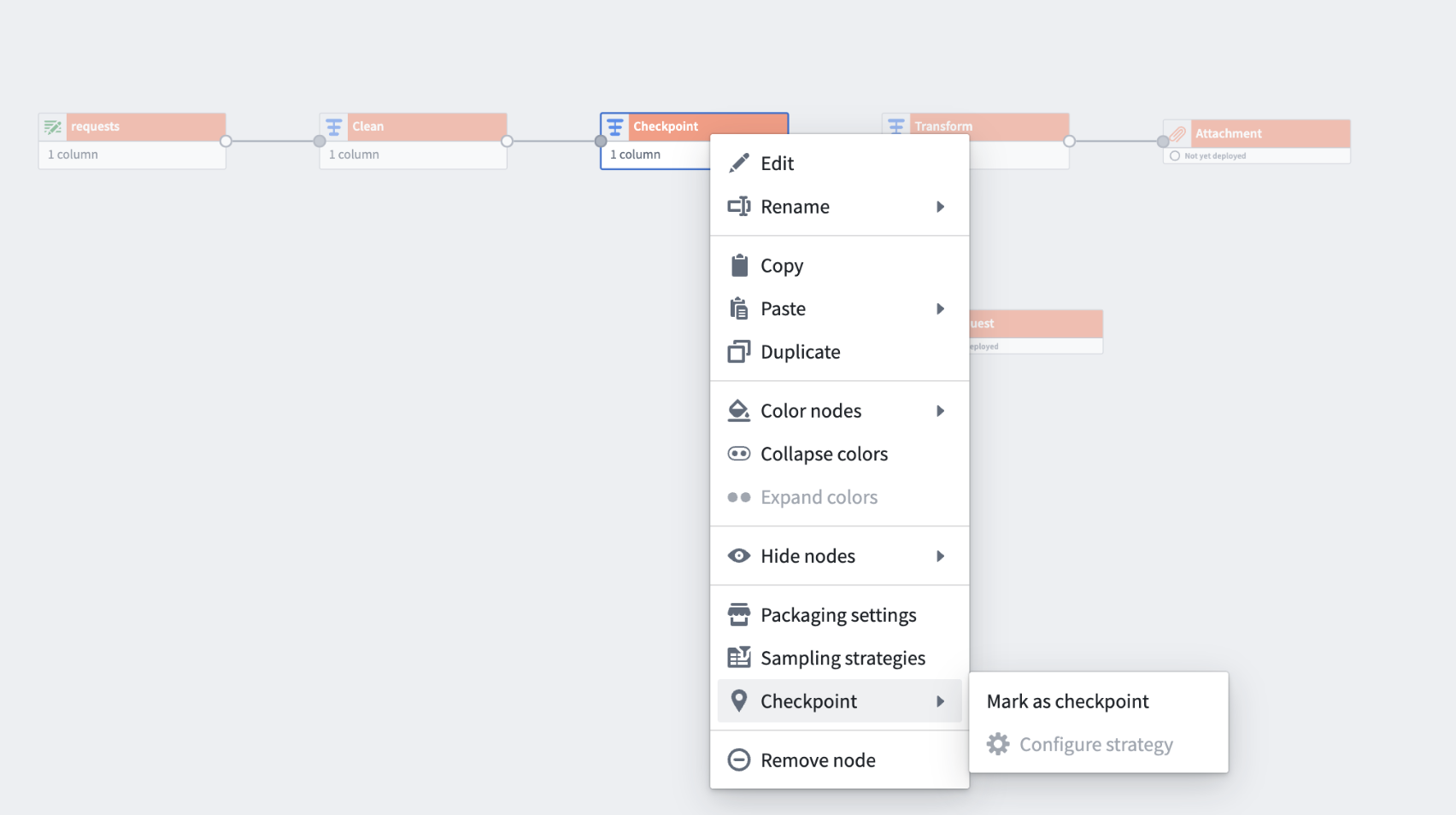 Select Mark as checkpoint near the bottom of the node menu.