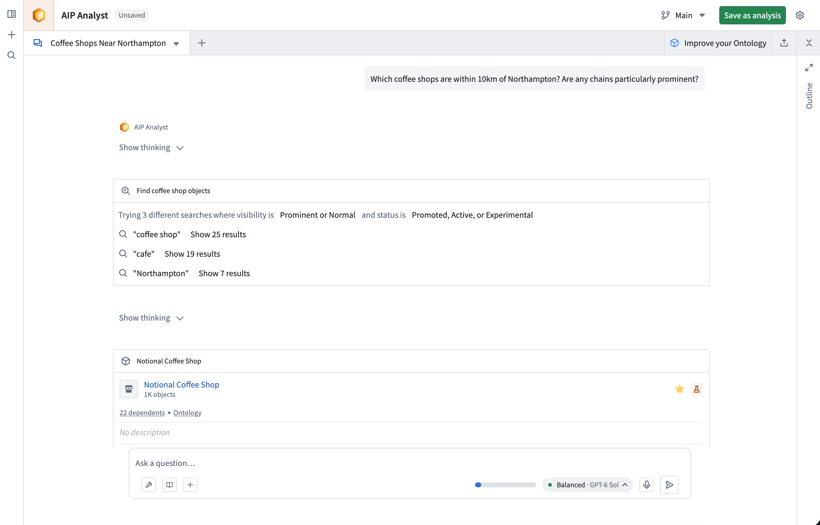 An AIP Analyst object type search.