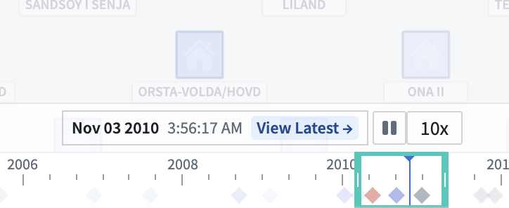 The timeline filter showing that the time cursor stays within that range when using the playback controls