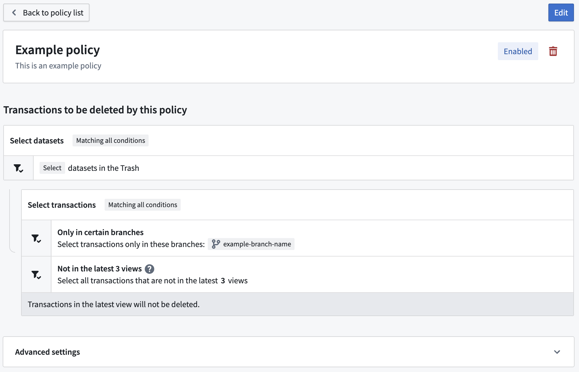 Custom policy view