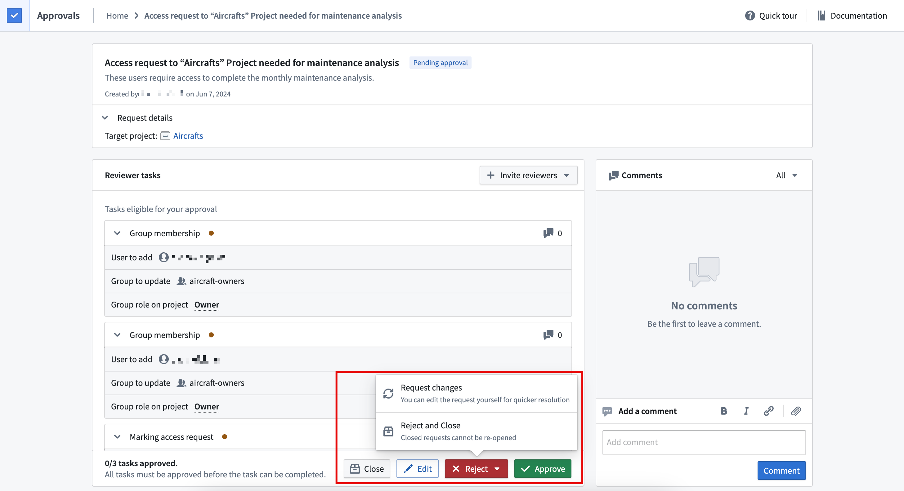 Approvals access request