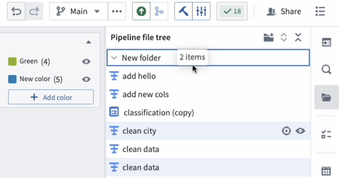 Selecting two nodes and placing them into a folder.