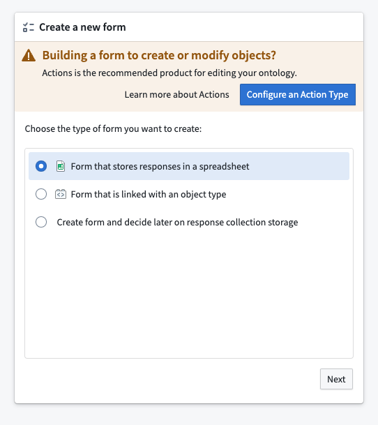 New form response destination