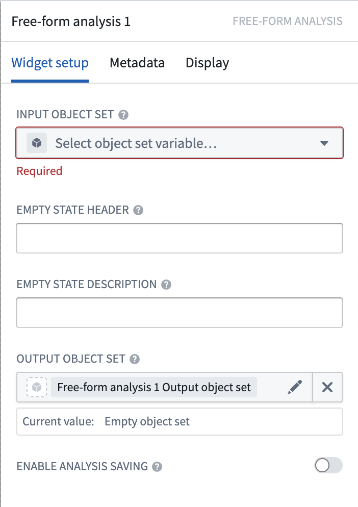 Free-form Analysis widget configuration.
