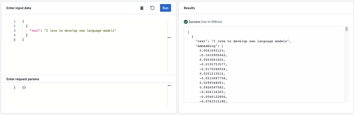 Example embedding query in a live deployment