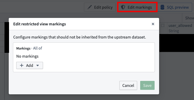 Restricted View UI for removing markings.