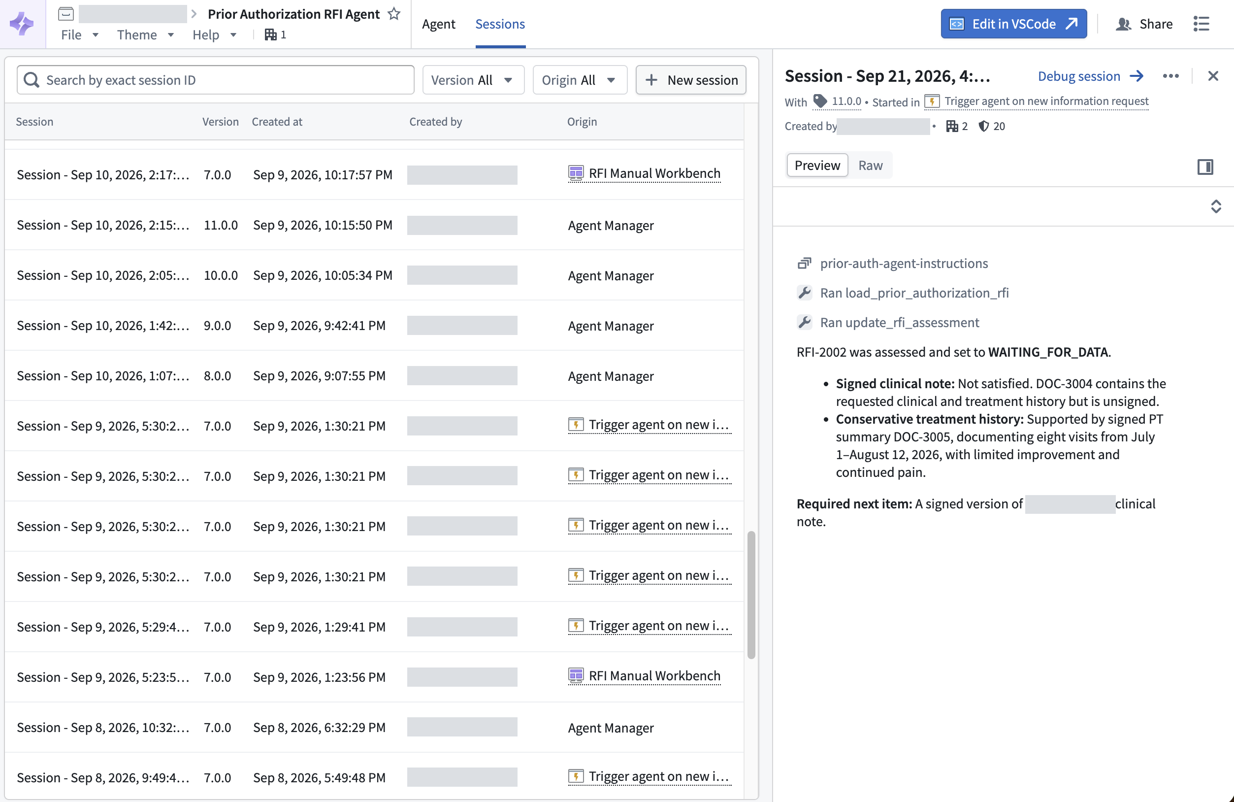 Agent Manager lists sessions from multiple applications alongside the selected session's details.
