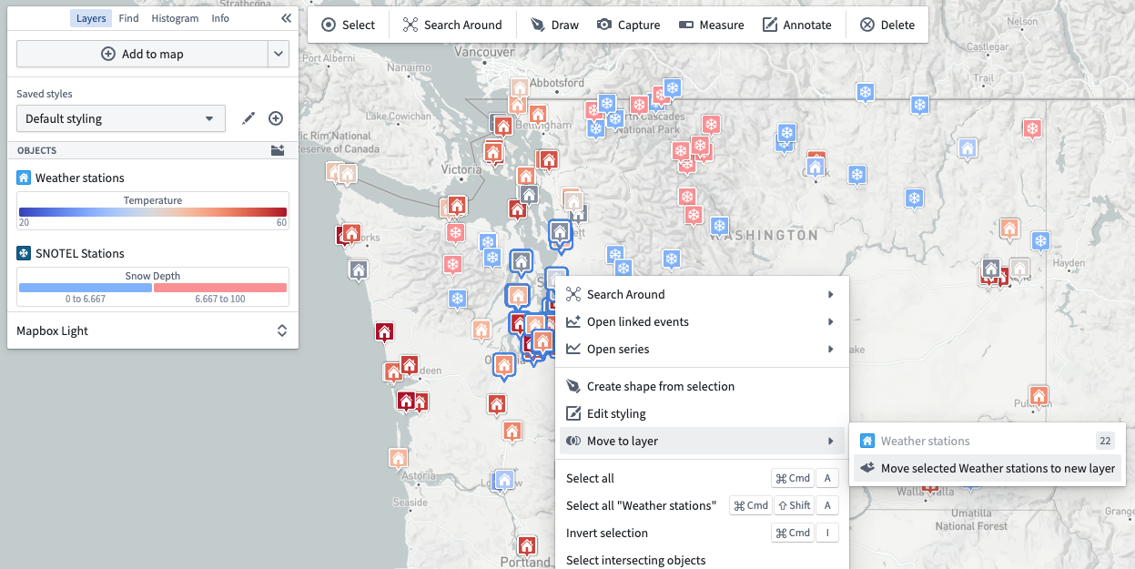 Creating a new layer with selected set of weather station objects