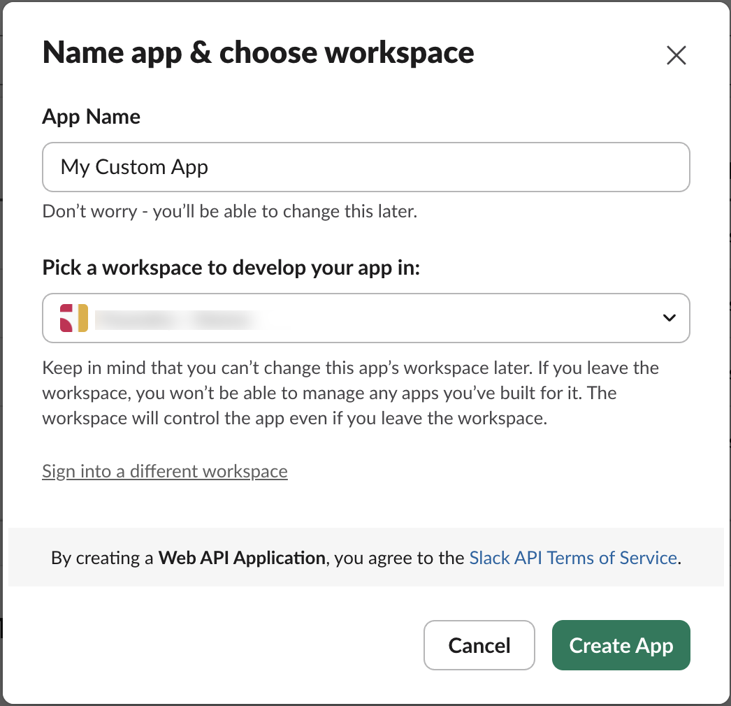 In Slack, set up a new Slack application.