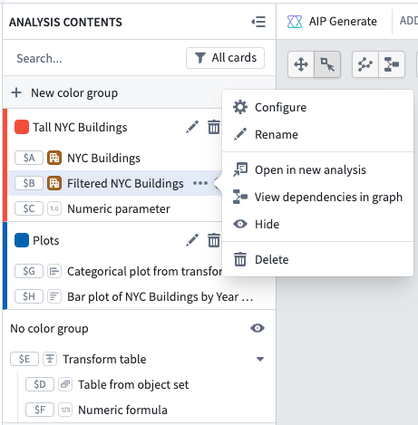 The Analysis Contents panel in graph mode.