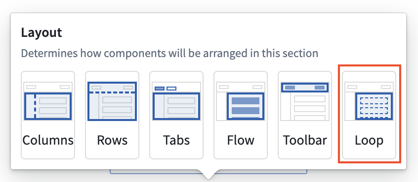 Loop layout option outlined in layouts selector
