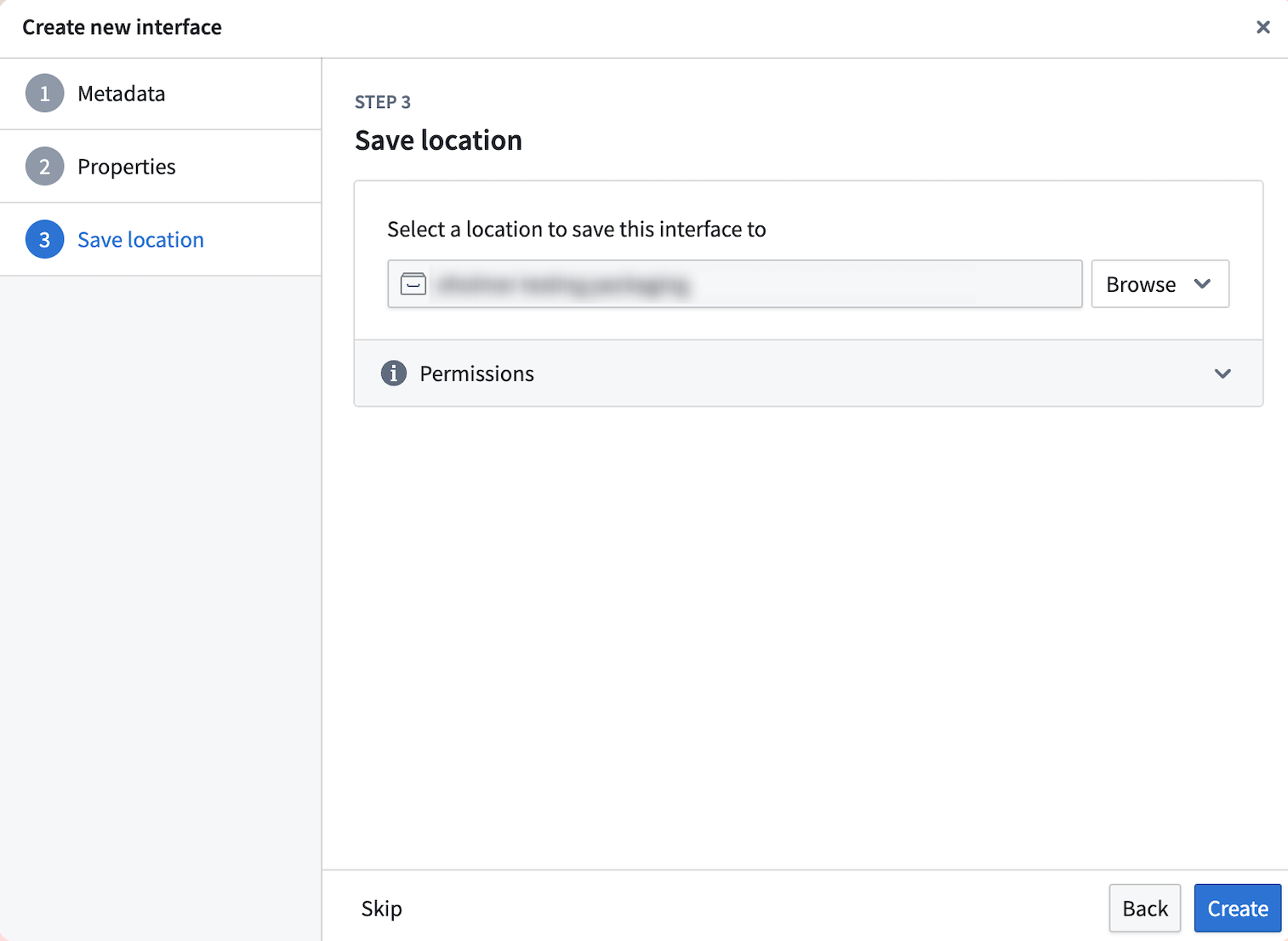 Interface save location.
