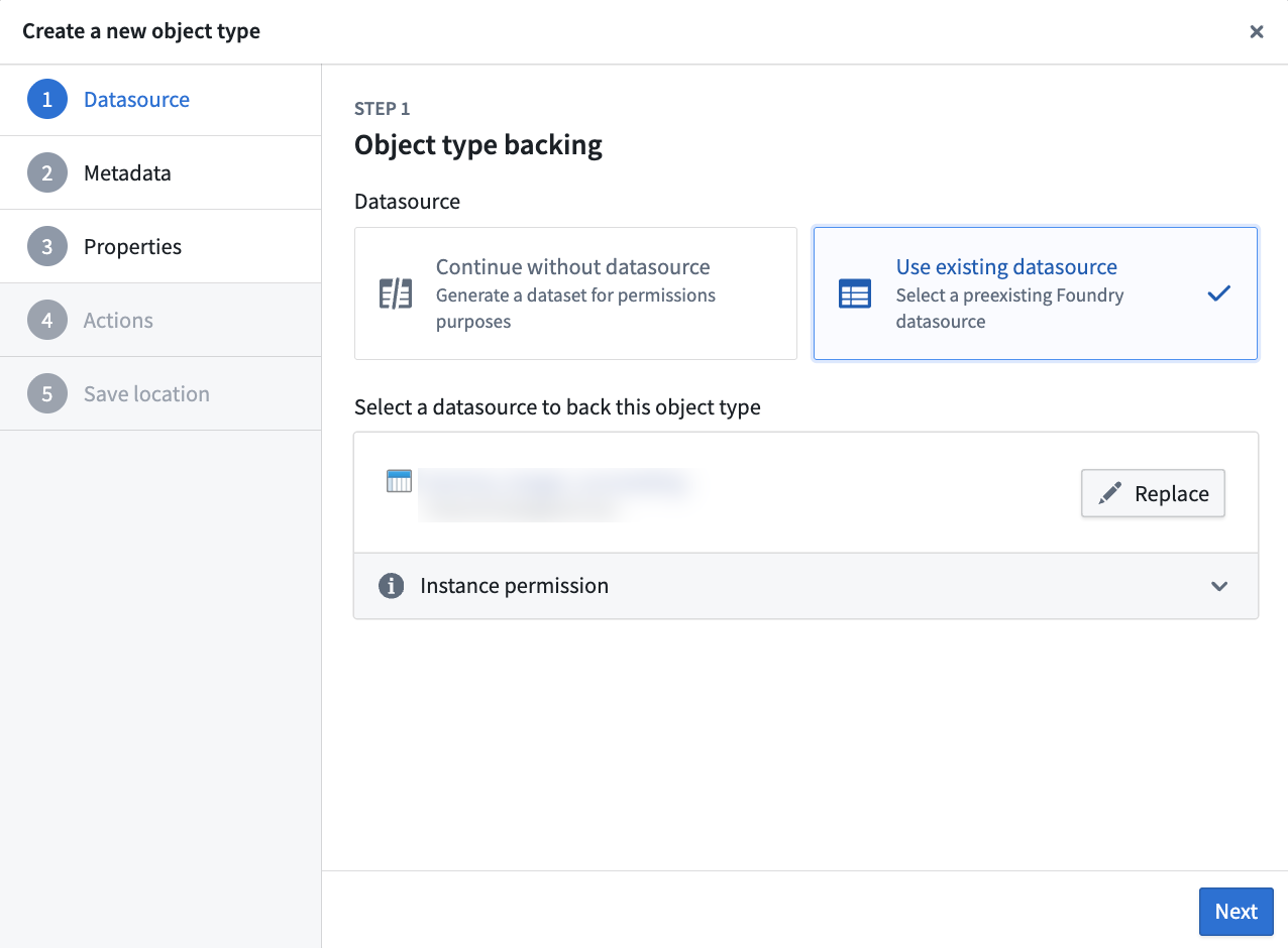 New object type datasource step.