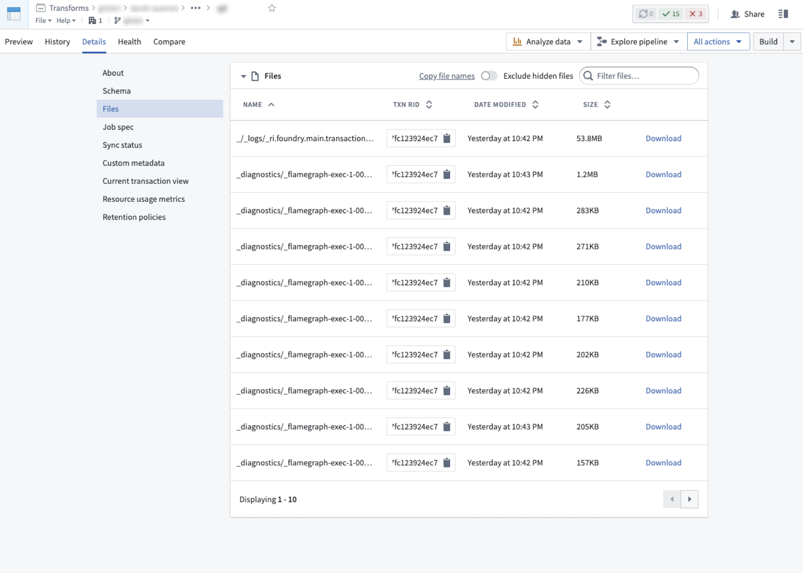 Download profiles from the details tab