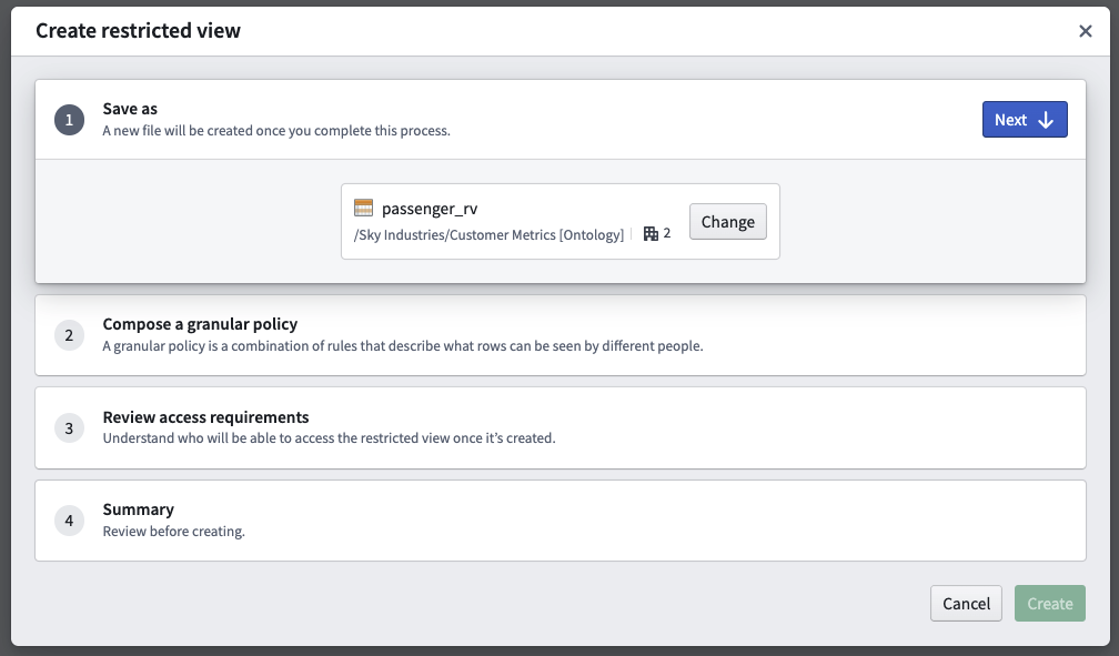 The interface allows you to name and save your restricted view.