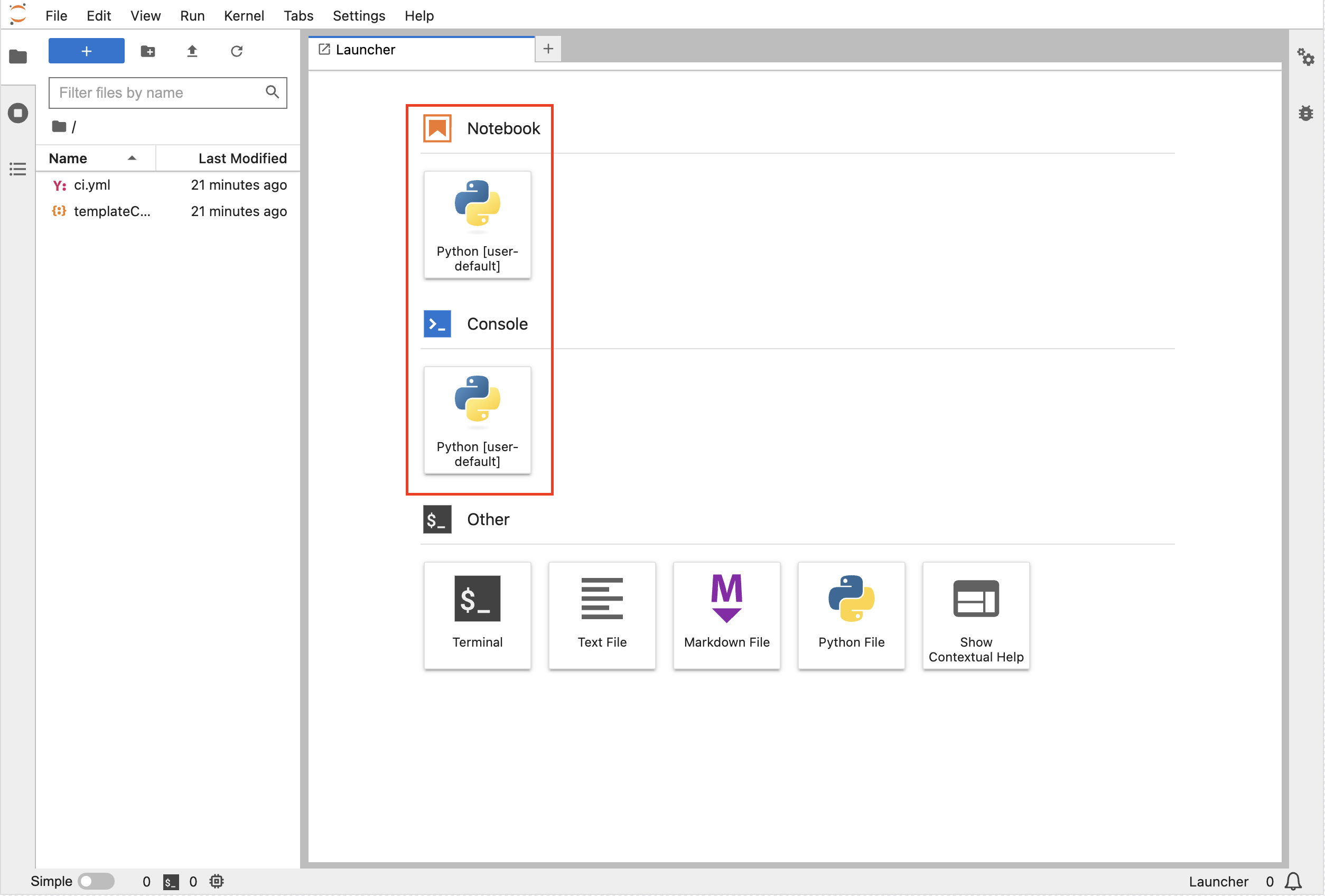 Notebook file launchers using managed environment with name default