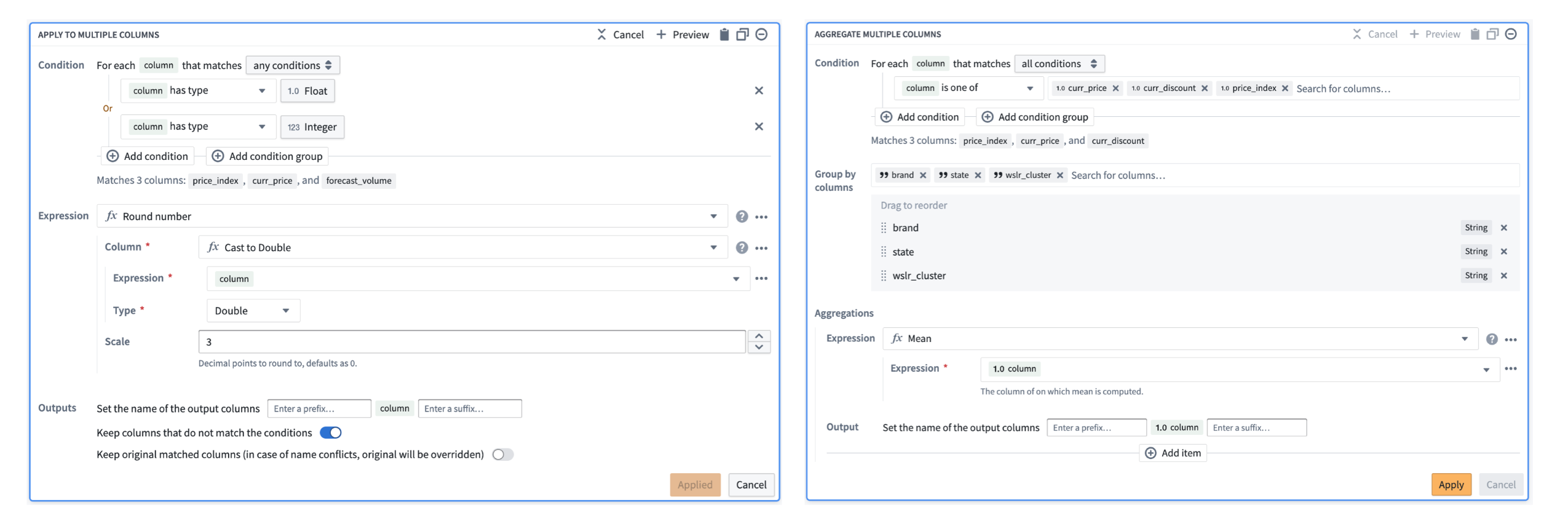 Apply to multiple columns transform now available.